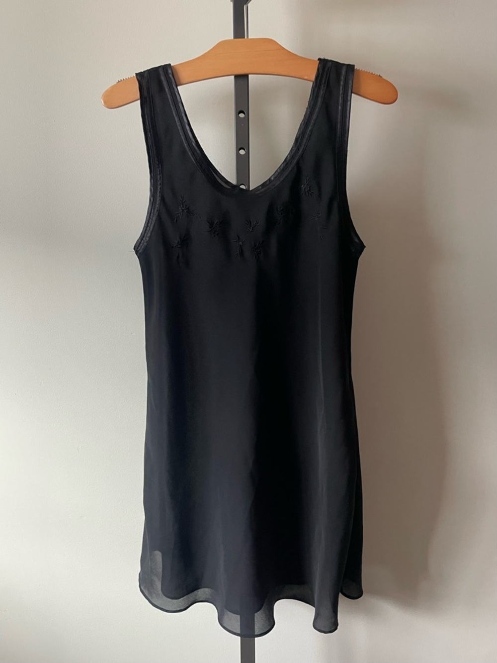 90s Y2K Vintage Floral Embroidered Slip Dress Black Whimsigoth Satin Trim Witchy